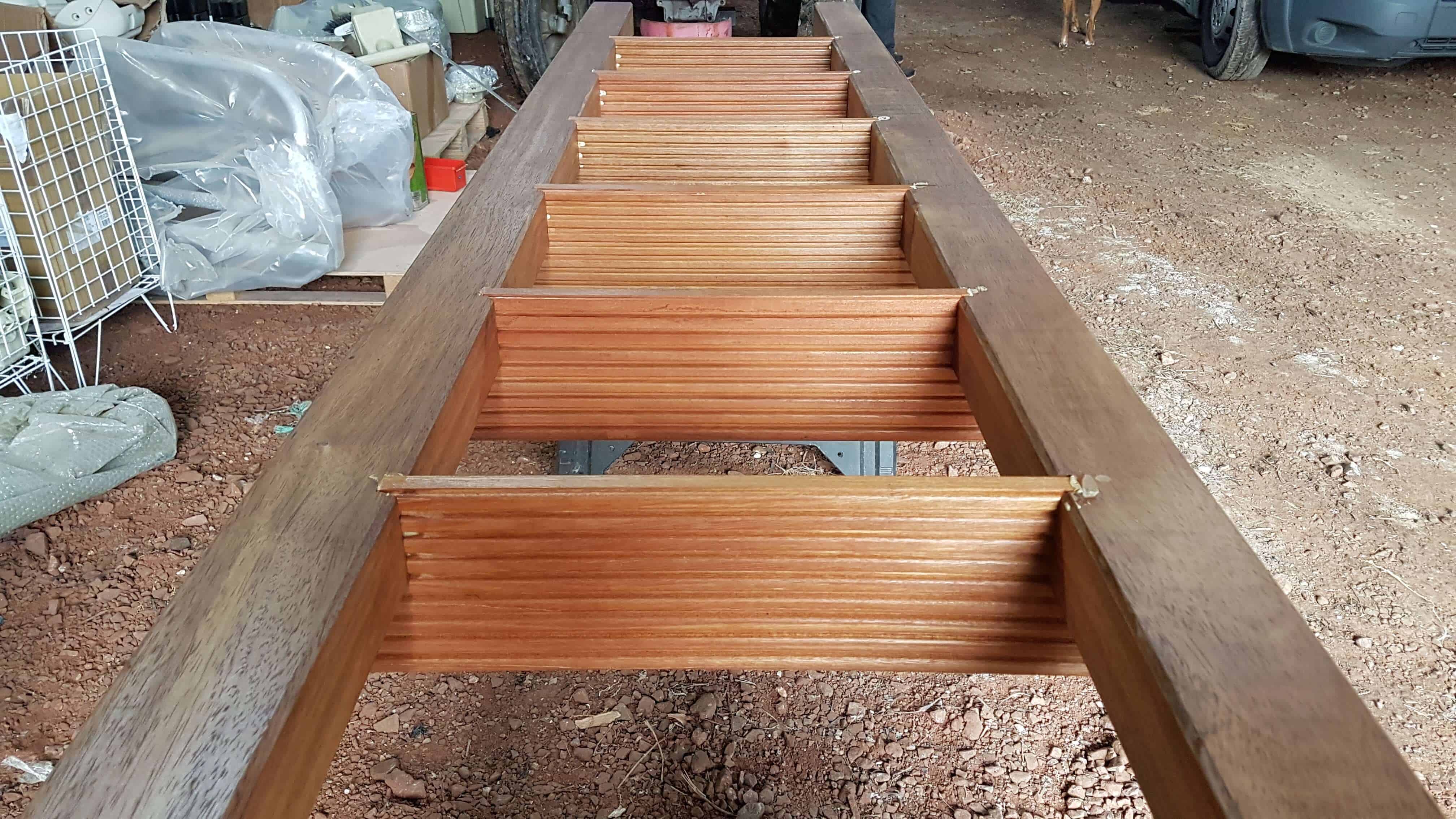 bespoke wooden ladder for rotodock decked pontoon