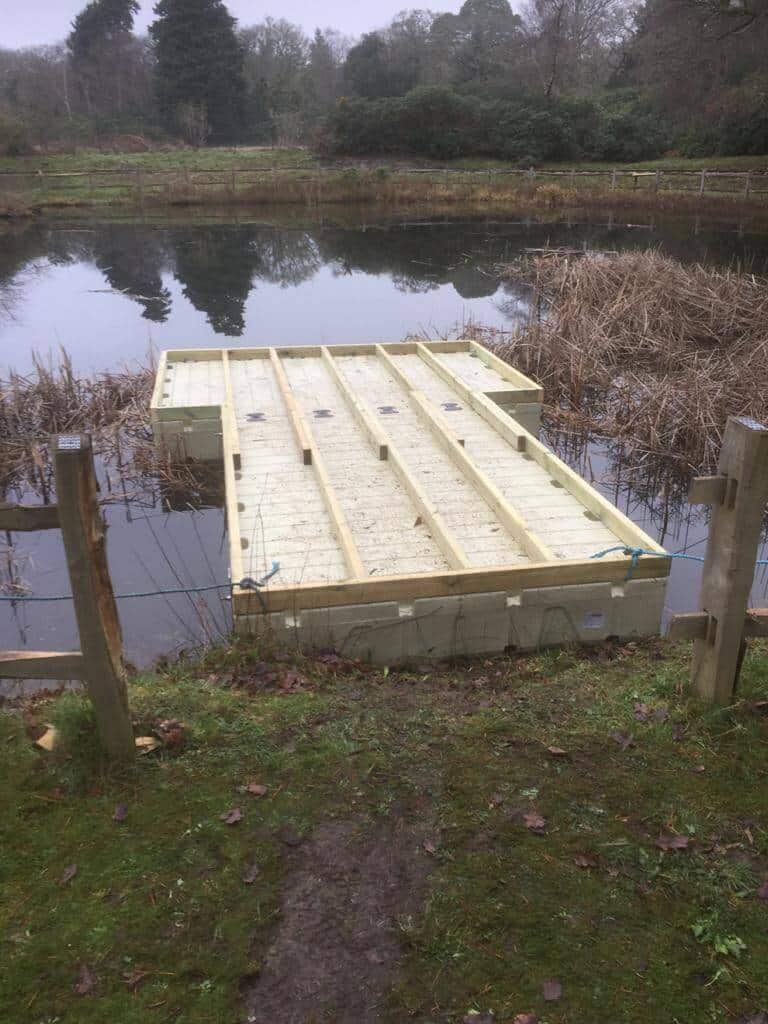 Decking framework on rotodock hammerhead pontoon, exbury gardens