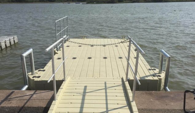 A 6m x3m Rotodock pontoon with handrails, gangway and moorings for RYA Cymru in Rhyl.