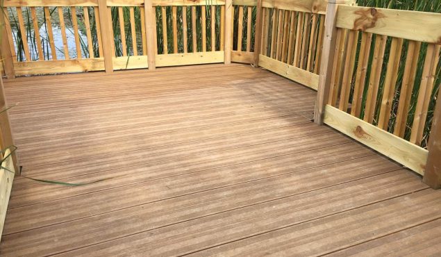 Decked pontoon at Exbury Gardens with spindle handrails