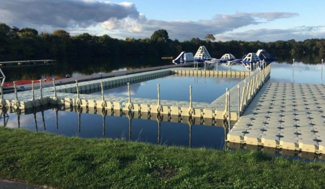 Modular cube pontoon swimming pool with handrails, Doncaster