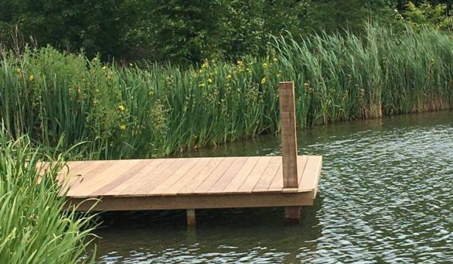 Decked pontoon on lake