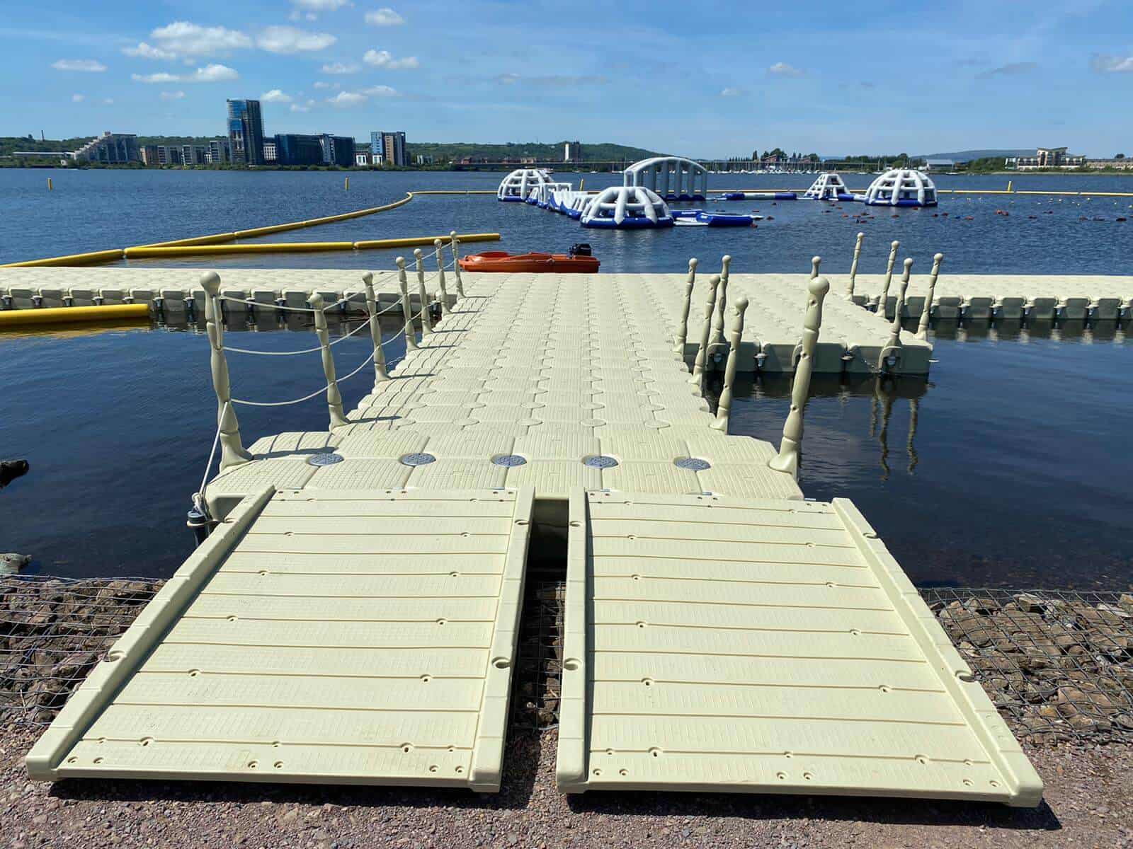 Modular cube pontoon with gangway, handrails and cleats Aquaparks, Cardiff