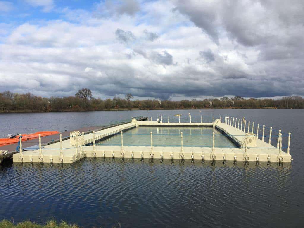 Modular cube swimming pool on lake in doncaster