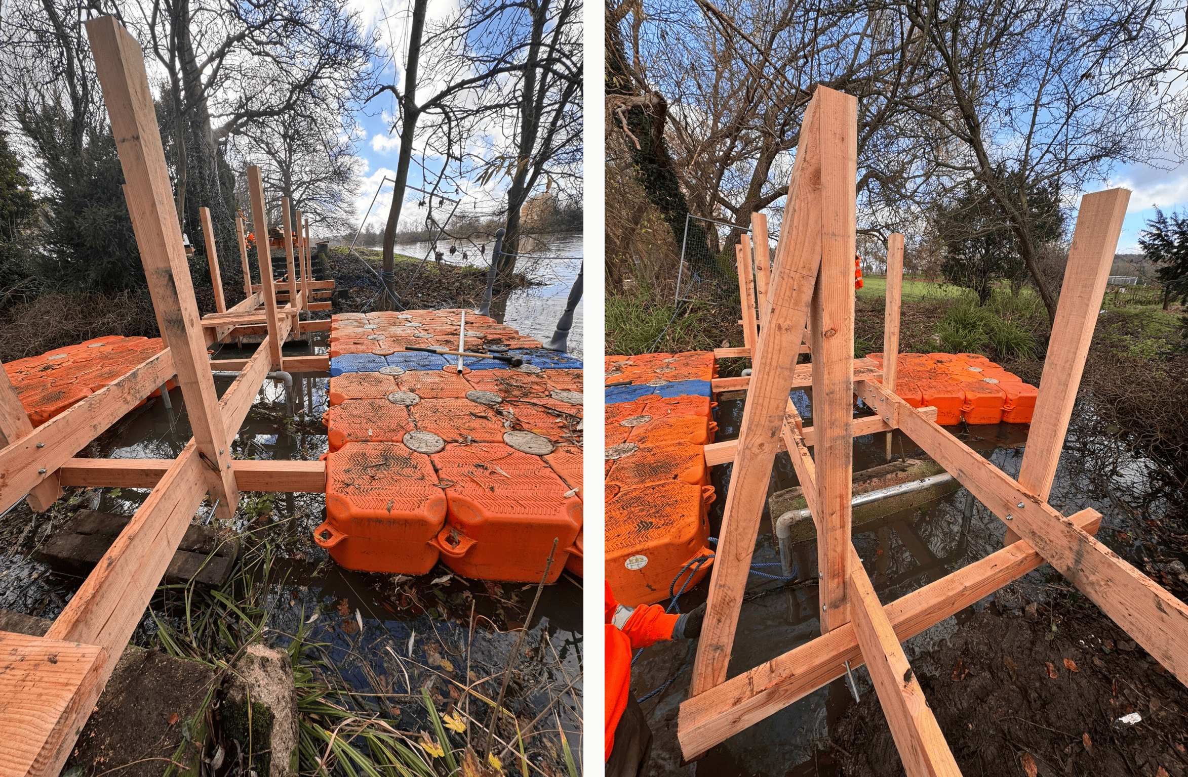 1st and 2nd pics: The new bridge's base structure, with a Modular Cube work platform alongside.