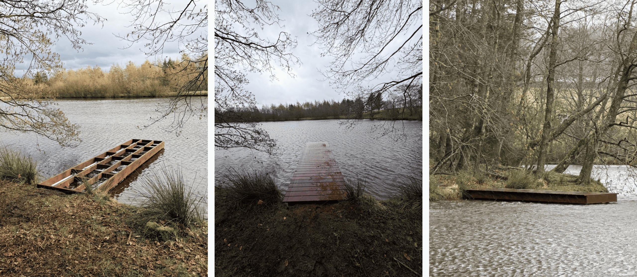 1st pic: Completed supporting framework and sub-frame for jetty 2 2nd pic: Completed jetty 2 3rd: Completed jetty 2, viewed from across the lake
