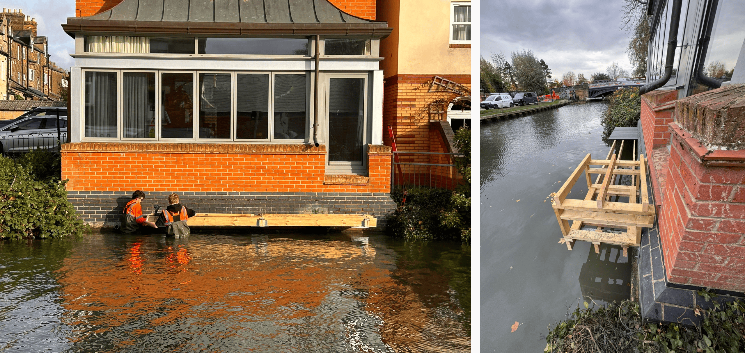 1st pic: Two WMS installers working on the sub-frame. 2nd pic: The sub-frame for the stairs installed.