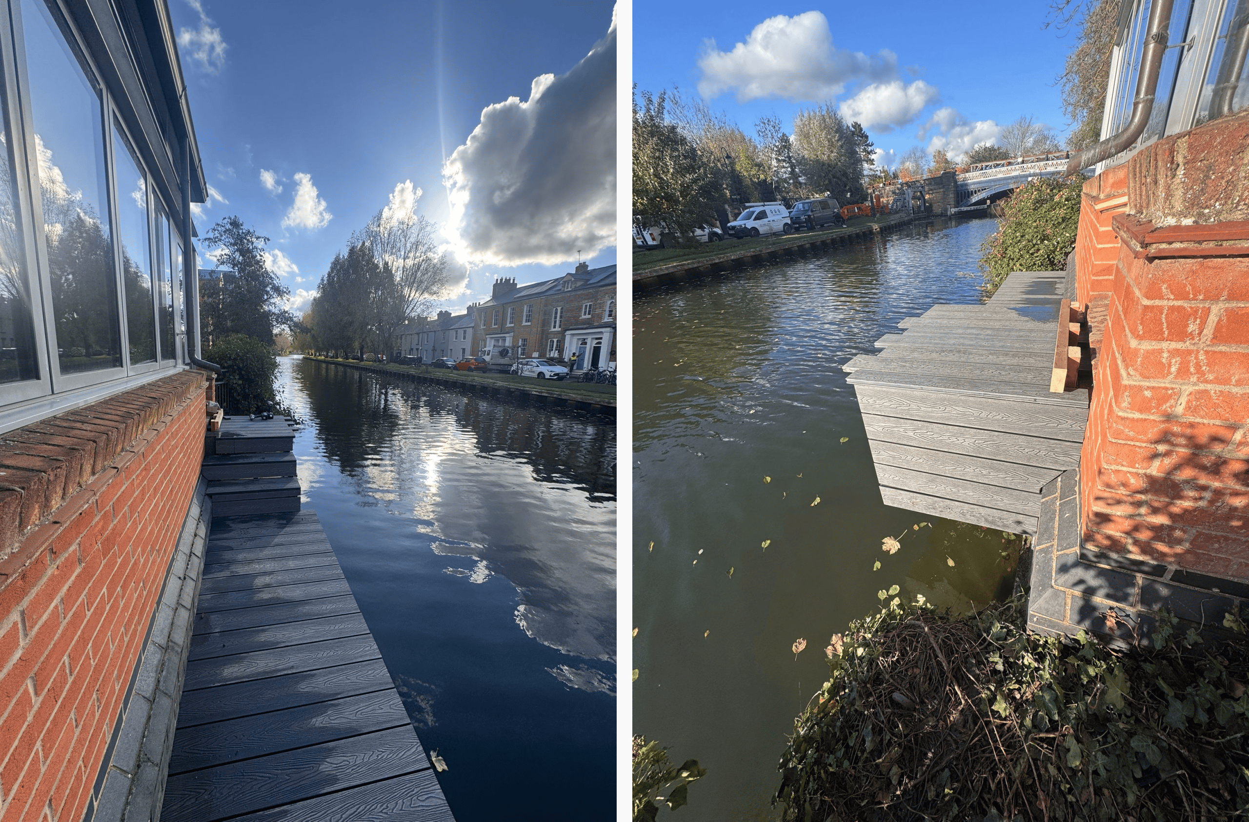 1st pic: All the decking has been laid, but the top step remains incomplete. 2nd pic: The decking at the top of the stairs before it is cut in line with the rest.